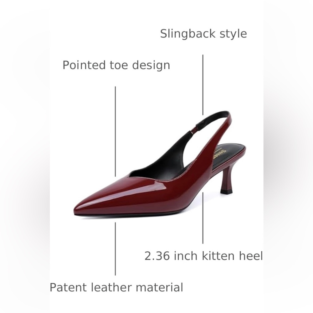Women’s Susanny Pointed Toe Slingback Kitten Heel Pumps - Burgundy - size 10.5 - Picture 4 of 15